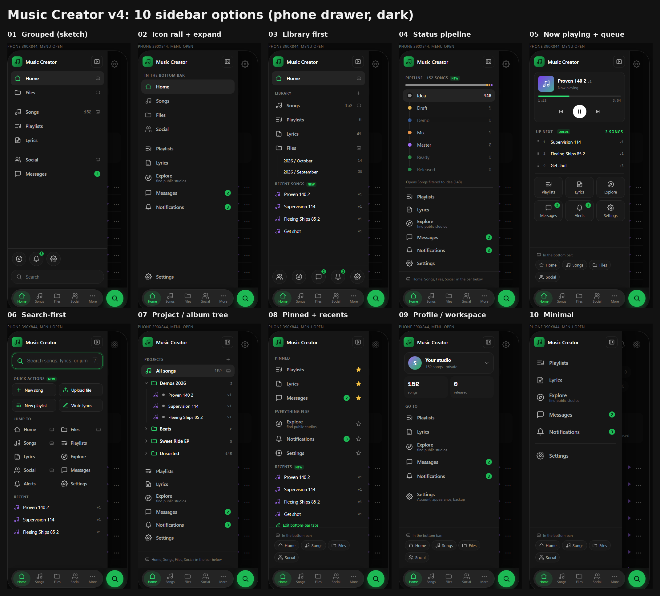 Overview of all 10 sidebar options